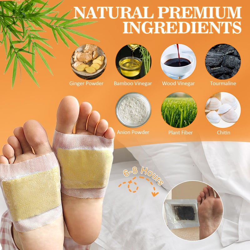TEWEAE 2 in 1 Ginger Foot Pads, 40Pads Tear and Use, Premium Natural Ingredients Ginger Powder, Bamboo Vinegar FootPads with ''Stay in Place'' Adhesive Pads Sheet - Image 5
